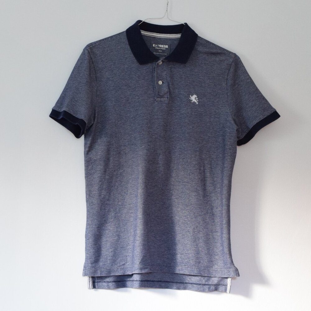 EXPRESS Navy Blue Pique Short Sleeve Polo Shirt | Size M